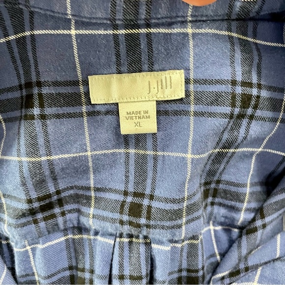 J. Jill Mixed Tartan Plaid Button Down Tunic Shirt 100% Cotton Blue Size XL - Picture 8 of 13